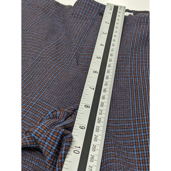 J. Jill Glen Plaid Straight Leg Trousers Navy Blue Brown Elastic Back Size 4 - Picture 6 of 9